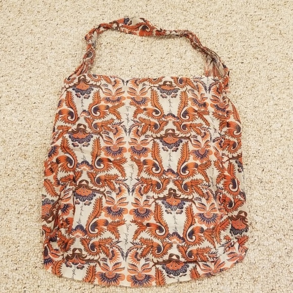 FREE PEOPLE Orange/Navy Print Cloth Bag - Picture 1 of 5